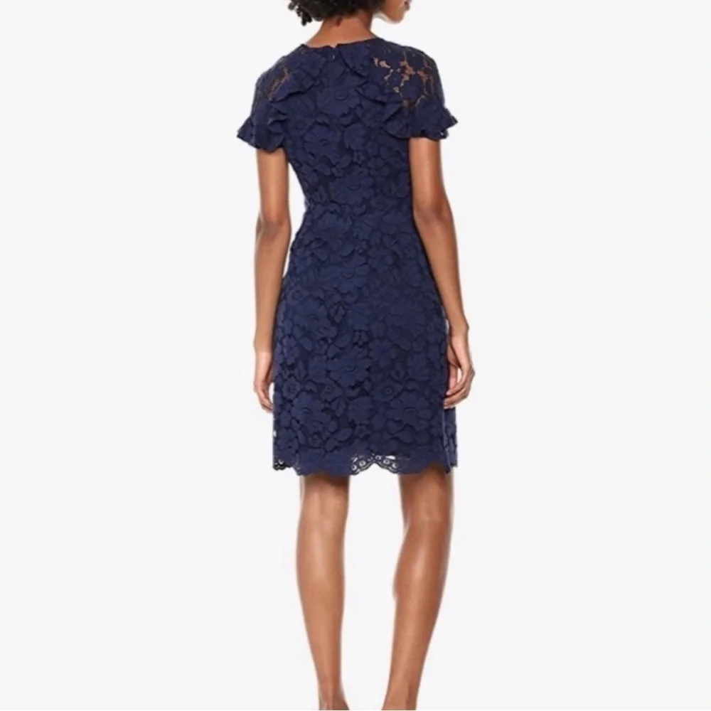 Vince Camuto Womens Round Neck Lace Cap Sleeves A-Line Midi Dress Navy Blue Sz 6 - Picture 3 of 13